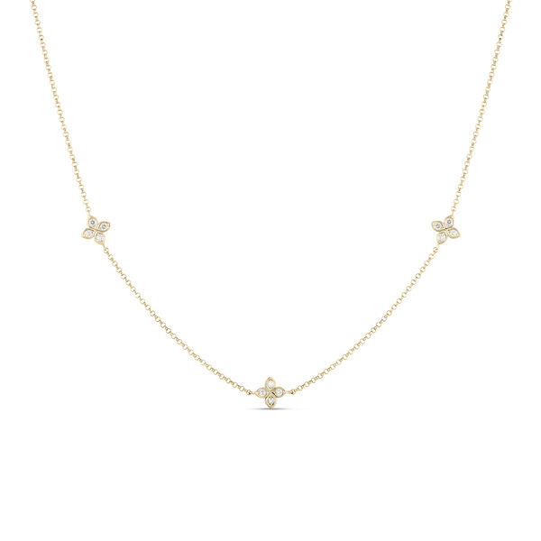 Love In Verona Yellow Gold and Diamond 3 Station Necklace
